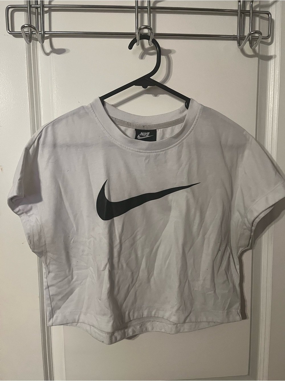 Nike White Cropped Tee with Black Swoosh Logo